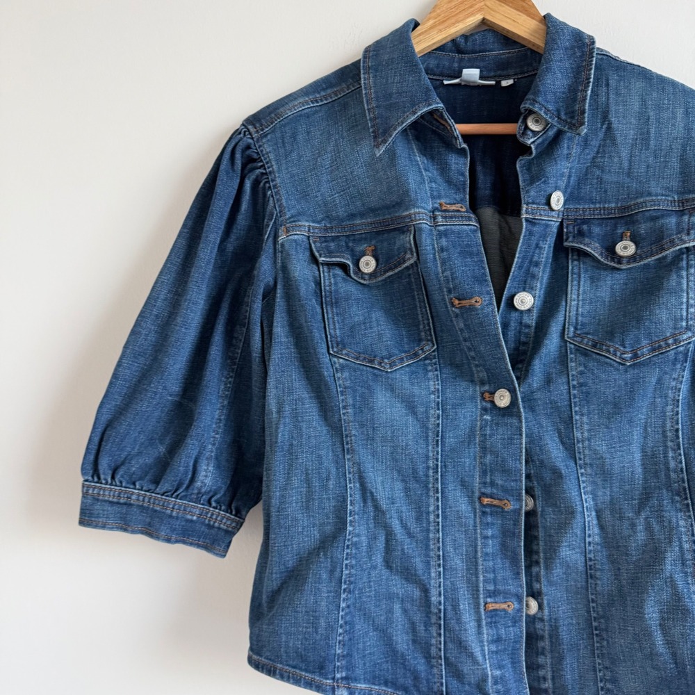 Chicos‎ Structured Puff Sleeve Denim Shirt Size 1 - Picture 4 of 10